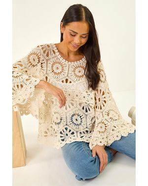 Roman Petite Crochet Flare Sleeve Top - Natural