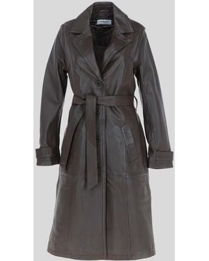 Ashwood Leather Elegant Longline Genuine Trench Coat With Waist Tie - Black