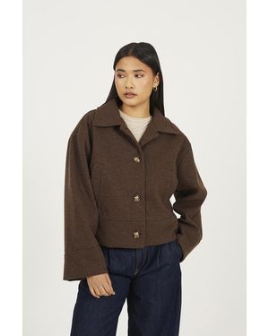 Brave Soul Short Collared Jacket - Brown