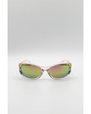 SVNX Vintage Wrap Around With Butterfly Detail Sunglasses - Green