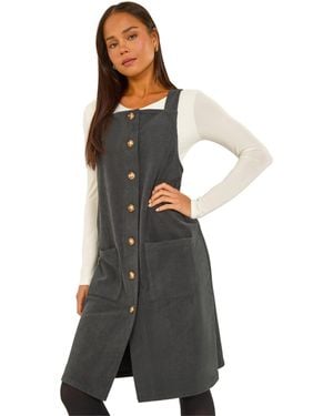 Roman Petite Corduroy Pinafore Dress - Grey