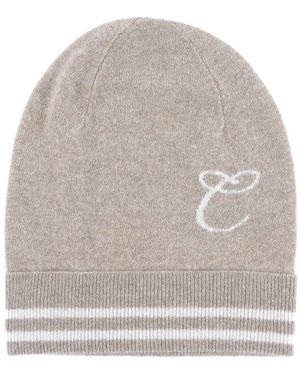 Crown of Edinburgh Cashmere Monogram Kasjmier Muts Met Contrasterende Letter. - Grijs