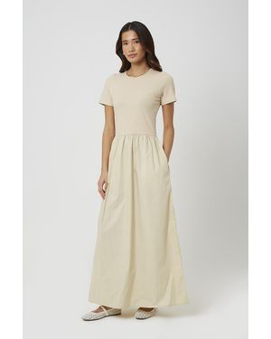 Brave Soul Boat Neck Jersey And Poplin Mix Maxi Dress - Natural