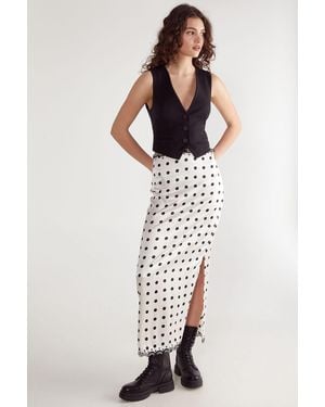 Nasty Gal Satin Polka Dot Embroidered Split Maxi Skirt - White
