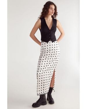 Nasty Gal Satin Polka Dot Embroidered Split Maxi Skirt - White