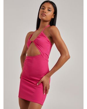Pink Vanilla Ribbed Halterneck Cut Out Dress - Pink