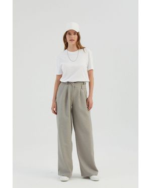 Hiccup High Waist Pleated Wide Leg Trousers - Grey