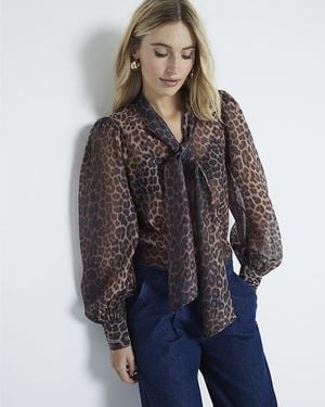 River Island Blouse Leopard Print Bow Material_Polyester - Blue