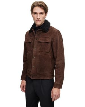 BOSS Solid Patterned Sherpa Jacket With Flap Chest Pocket - Brown