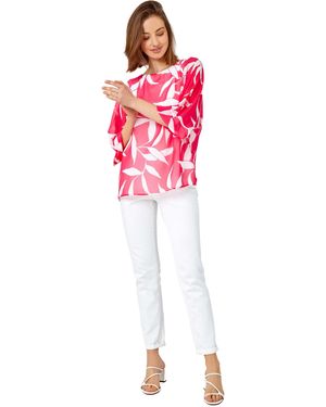 Roman Leaf Print Overlay Top - Red