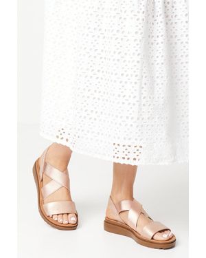 Good for the Sole Wide Fit Ana Comfort Elastic Cross Strap Low Wedge Sandals - White