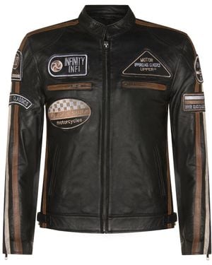 Infinity Leather Zipped Racing Biker Moto Jacket - Black