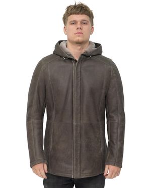 Infinity Leather Sheepskin Hooded Parka Coat-Alafaya - Grey