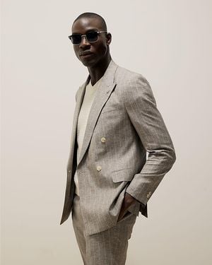 River Island Suit Jacket Slim Fit Stripe Linen Blend Lyocell - Natural