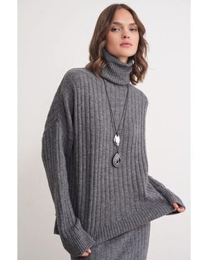 MixRay Oversize Ribbed Turtleneck Jumper - Grey