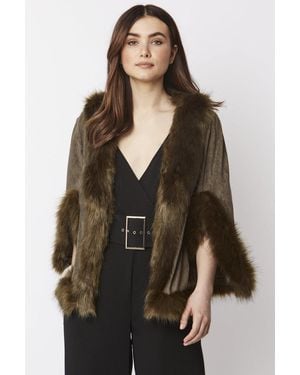 Jayley Faux Fur Suede Cape Jacket - Green