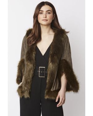 Jayley Faux Fur Suede Cape Jacket - Green
