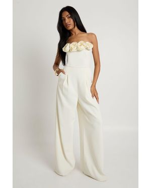 Boohoo Rose Trim Wide Leg Jumpsuit - White