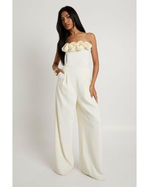 Boohoo Rose Trim Wide Leg Jumpsuit - White
