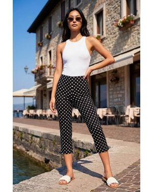 Roman Petite Spot Print Bengaline Crop Trouser - Black