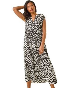 Roman Aztec Print Midi Smock Dress - White