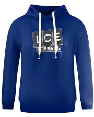 Ice Iceberg Bold Blocked Logo Hoodie Cotton - Blue