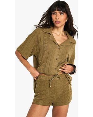Boohoo Mix And Match Crochet Textured Patterned Short - Brown