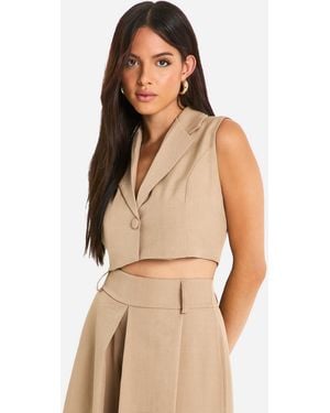 Boohoo Marl Tailored Cropped Waistcoat - Natural