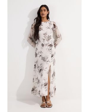 Karen Millen Petite Sheer Viscose Georgette Sketchy Deep V Woven Halter Neck Dress - Natural