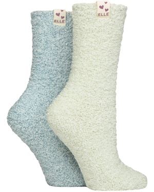 Elle 2 Pack Ladies Two Tone Cosy Bed And Home Socks - Blue