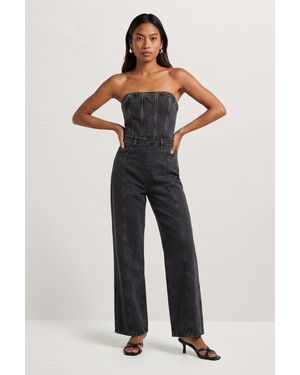 MissPap Bandeau Denim Wide Leg Jumpsuit - Blue