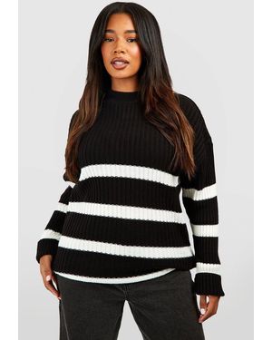 Boohoo Plus Stripe Boxy Knitted Jumper - Black