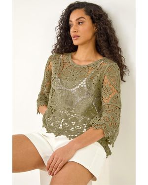 D.u.s.k Floral Crochet Top - Green