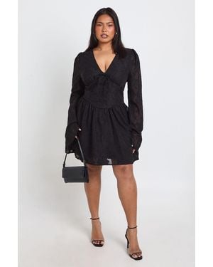 Boohoo Plus Jacquard Corset Detail Skater - Black