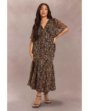 Boohoo Plus Angel Sleeve Midaxi Dress - Brown