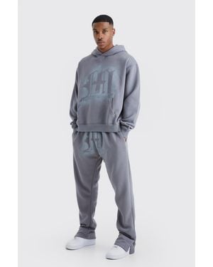 BoohooMAN Oversized Graffiti Spray Graphic Tracksuit - Blue