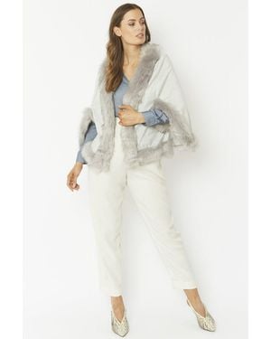 Jayley Faux Fur Suede Cape Jacket - White