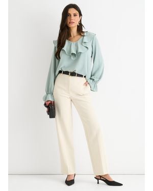 Gini London Sage Wide Frill Loose Fit Blouse - Green