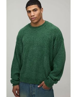 BoohooMAN Oversized Boxy Chenille Knitted Jumper - Green