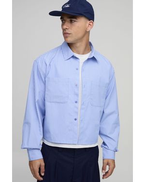 BoohooMAN Oversized Crop Stripe Shirt - Blue