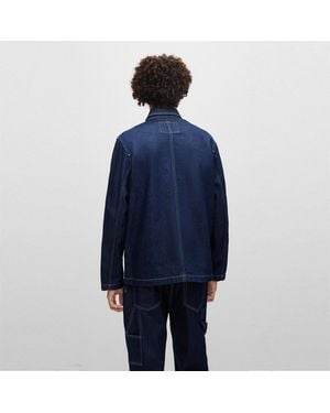 HUGO Solid Patterned Denim Jacket With Shirt Collar - Blue