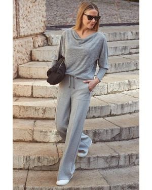 Sosandar Super Soft Wide Leg Trousers With Zip Pockets Cotton - Grey