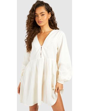 Boohoo Long Sleeve Smock Dress - White