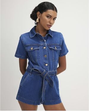 River Island Playsuit Denim Short Sleeve Cotton - Blue