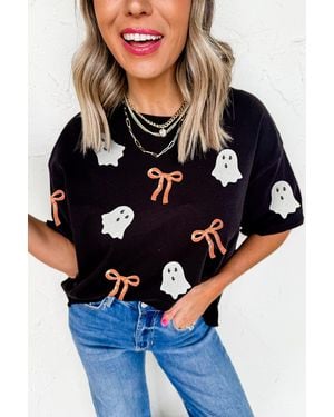 Azura Exchange Sequin Ghost Ribbon Tshirt - Blue