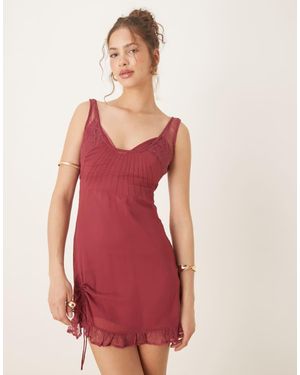 ASOS Lace And Chiffon Mini Dress With Ruched Hem Detail - Red