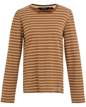 Regatta Ladies Federica Stripe Long-Sleeved T-Shirt (Glazed Ginger/Light Vanilla) - Brown