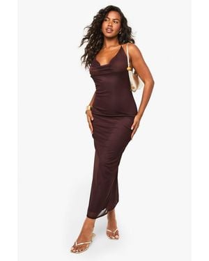 Boohoo Mesh Cowl Maxi Dress - Red