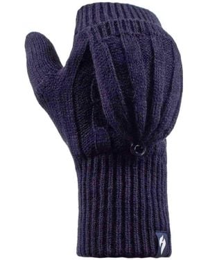 Heat Holders Ladies Cable Knit 2.3 Tog Thermal Winter Fingerless Converter Gloves - Blue