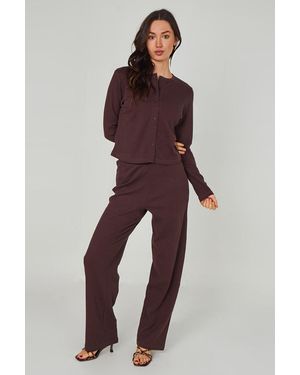 Urban Bliss Chocolate Ribbed Wide Leg Trouser - Purple